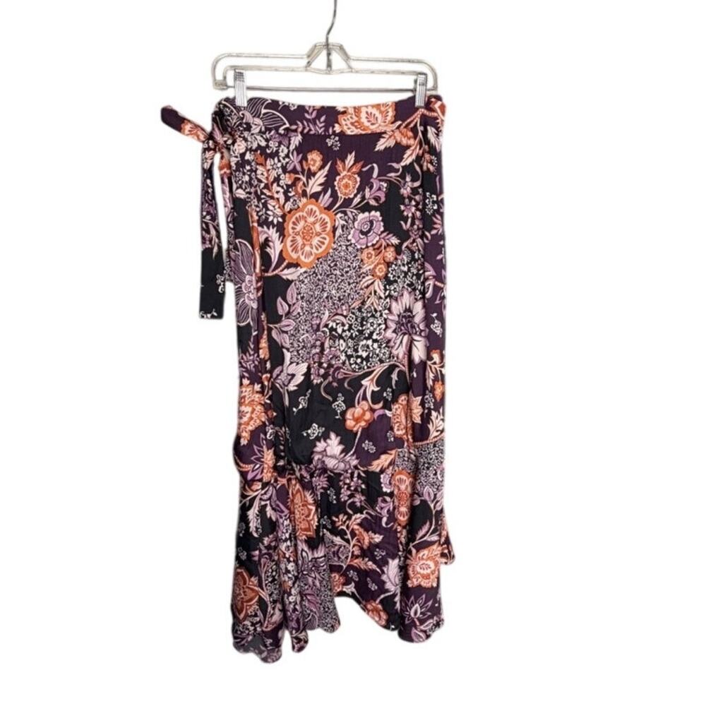 Maeve Wrap Midi Skirt Purple Satin Flowy Tiered Ruffle S Boho Anthropologie - Picture 2 of 6